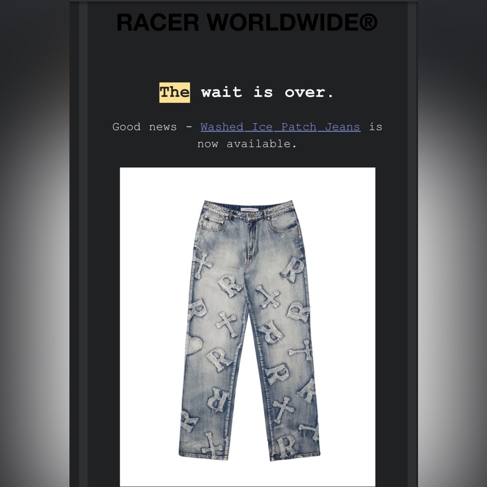 Racer worldwide washed ice patch jeans